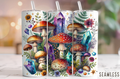 Mushroom Tumbler Wrap, Floral Tumbler Wrap, Boho Tumbler PNG Product Image 1