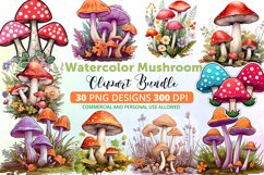 Mushroom Clipart,Fairy Toadstool,Forest Clipart,Magic Mushroom,Mushroom Clip Art,Mushroom Cluster,Nature Clip Art,Watercolor Forest,Watercolor Mushroom,White Mushroom,Watercolor Toadstool,