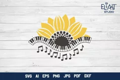 Music SVG Sunflower Design | Sunflower PNG with Music Notes Product Image 1