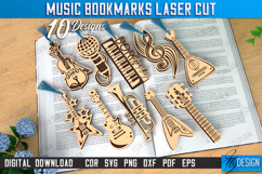Music Bookmarks Laser Cut Bundle, Musical Instruments SVG Product Image 1