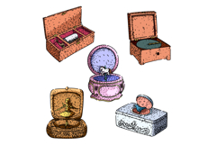 Hand drawing vintage music box collection set Product Image 1