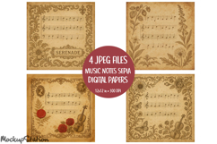 Vintage Music Note Papers Printable for Scrapbooking Crafts Product Image 1