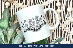 Music Keyboard SVG Design with Music Notes and Flowers for Cricut and Silhouette Cutting Machines