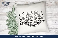 Music Keyboard SVG Design with Music Notes and Flowers for Cricut and Silhouette Cutting Machines