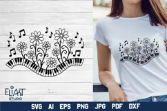 Music Keyboard SVG Design with Music Notes and Flowers for Cricut and Silhouette Cutting Machines