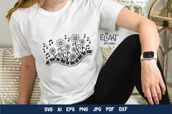 Music Keyboard SVG Design with Music Notes and Flowers for Cricut and Silhouette Cutting Machines
