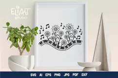 Music Keyboard SVG Design with Music Notes and Flowers for Cricut and Silhouette Cutting Machines