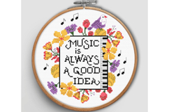 Music Cross stitch pattern PDF Musician Piano Sing Flowers Product Image 2