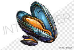 Fresh blue mussel shell PNG clam clipart marine cartoon Product Image 1