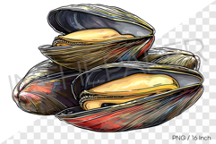 Plump round fresh mussel PNG clam clipart marine cartoon Product Image 1