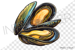 Golden gloss open mussel PNG clam clipart marine cartoon Product Image 1