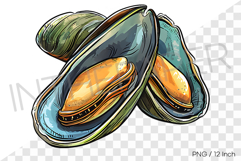 Group of assorted mussels PNG clam clipart marine cartoon Product Image 1