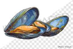 Wide open fresh mussel PNG clam clipart marine cartoon Product Image 1