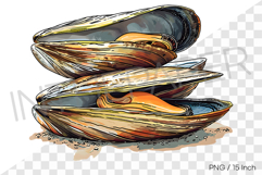 Mussels on beach sand PNG clam clipart marine cartoon illust Product Image 1