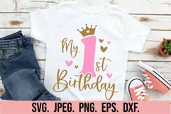 My 1st Birthday Girl SVG - One Princess Crown First Birthday Product Image 1