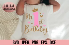 My 1st Birthday Girl SVG - One Princess Crown First Birthday Product Image 2