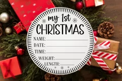 My 1st Christmas Name Date SVG ,Christmas Round SVG Design Product Image 2