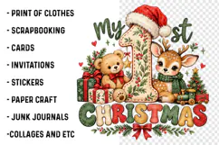 My 1st Christmas PNG | Cute Teddy Bear & Reindeer Baby Png Product Image 3