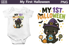 My First Halloween Sublimation | Cute Kitty Witch Hat Print Product Image 1