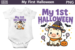 My First Halloween Sublimation | Cute Cow Witch Hat Print Product Image 1
