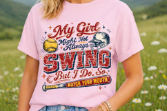 Funny Retro Softball Mom My Girl Might Not Always Swing Product Image 3