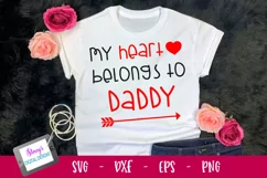 my heart belongs to daddy svg design shown on a youth shirt