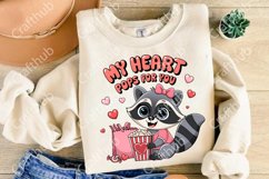 My Heart Pops For You Valentine Vibes PNG, Funny Raccoon PNG Product Image 3