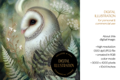 Barn Owl in Ferns Illustration Product Image 4