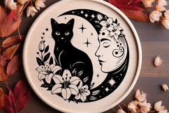 Mystical Moon Lilies with lady and cat Product Image 1