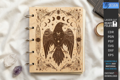 Wooden Mystical Notebook Cover Laser Cut | Raven SVG | Crow Product Image 1
