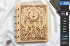 Wooden Mystical Notebook Cover Laser Cut | Moon SVG | Tarot Product Image 1