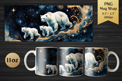 Mystical Polar Bear . Celestial Watercolor Art. Perfect for 11 oz mugs, this wrap is ideal for crafters and print-on-demand projects.