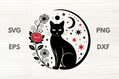 Rose Witchy Black Cat SVG Product Image 1