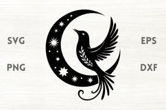 Floral moon with bird and stars SVG Product Image 1