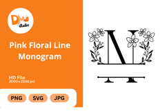Pink Floral Line Monogram Product Image 1