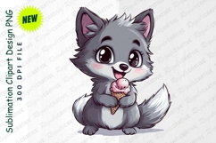 Cute Wolf Enjoying Pink Ice Cream Clipart Png Product Image 1