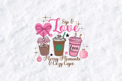 Sip &amp; Love Merry Moments Cozy Cups Christmas T-Shirt SVG Product Image 3