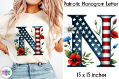 Patriotic Floral Alphabet Clipart, Patriotic Monogram PNG Product Image 1