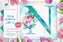 Spring Watercolor Letter. Monogram N. Sublimation Design. Product Image 1
