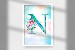 Spring Watercolor Letter. Monogram N. Sublimation Design. Product Image 3