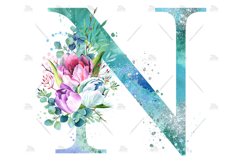 Spring Watercolor Letter. Monogram N. Sublimation Design. Product Image 5