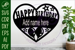 Happy birthday heart name wall art sign, SVG personalized Product Image 1