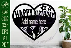 Happy birthday heart name wall art sign, SVG personalized Product Image 1