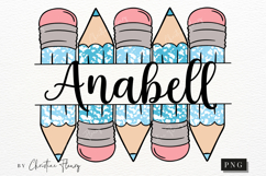 Blue Custom Pencil Name Tag PNG | Back To School PNG Product Image 1