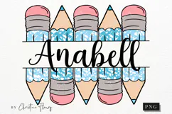 Blue Custom Pencil Name Tag PNG | Back To School PNG Product Image 1