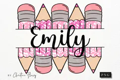 Pink Custom Pencil Name Tag PNG | Back To School PNG Product Image 1