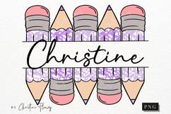 Purple Custom Pencil Name Tag PNG | Back To School PNG Product Image 1
