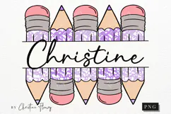 Purple Custom Pencil Name Tag PNG | Back To School PNG Product Image 1
