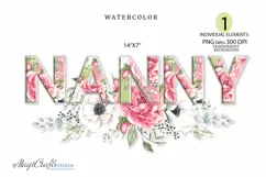 NANNY PNG Clipar, watercolor NANNY Flowers sublimation Product Image 1