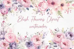 Dusty Pink Flowers Clipart Watercolor blush flowers clipart Product Image 1